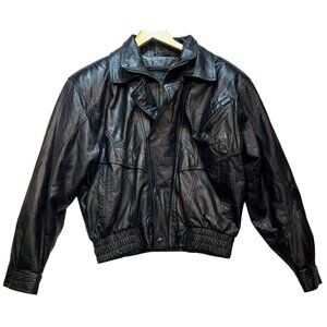 Florence Tanners Men's Genuine Leather Motorcycle Bomber Jacket Full Zip Black